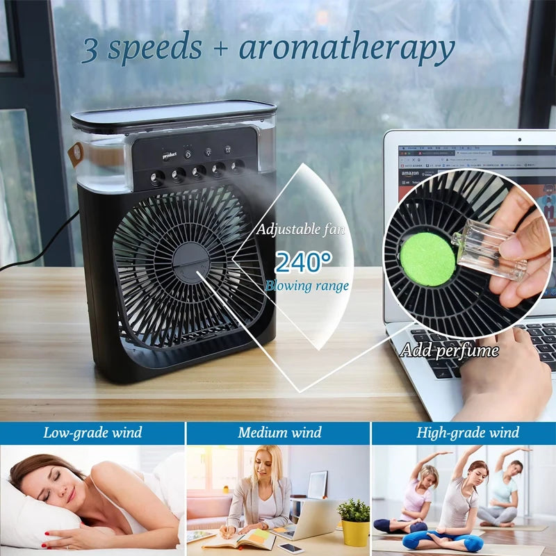 Portable Humidifier Fan Air Conditioners USB Electric Fan LED Night Light Water Mist 3 in 1 Summer Air Cooler Humidifie Forhome