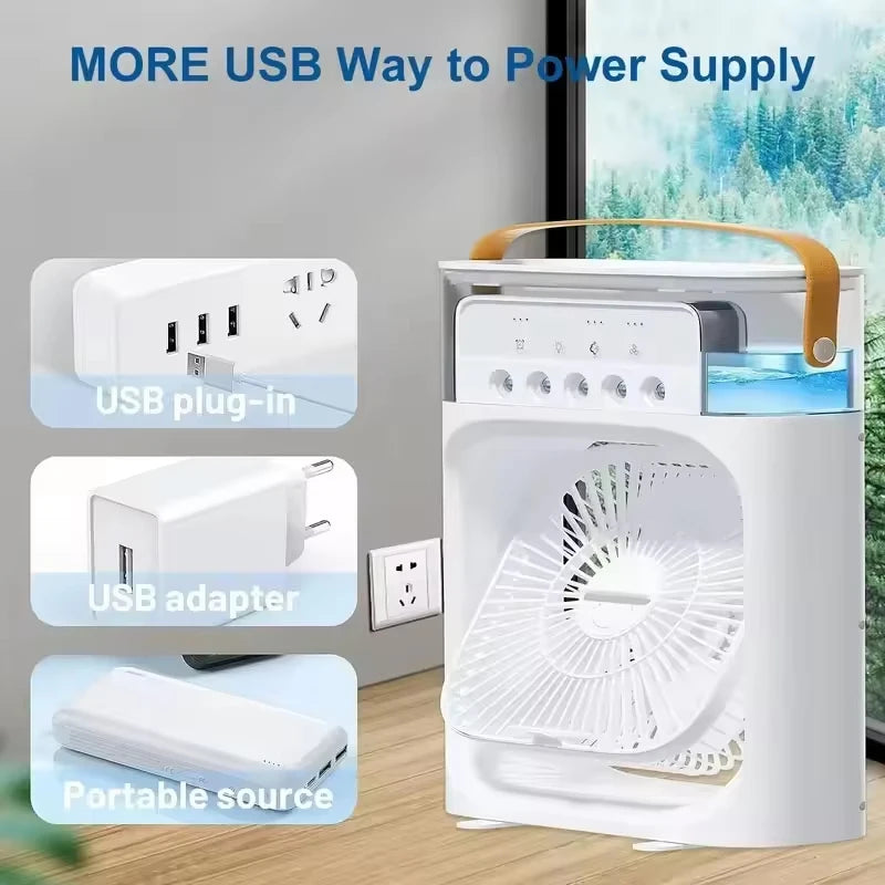 Portable Humidifier Fan Air Conditioners USB Electric Fan LED Night Light Water Mist 3 in 1 Summer Air Cooler Humidifie Forhome