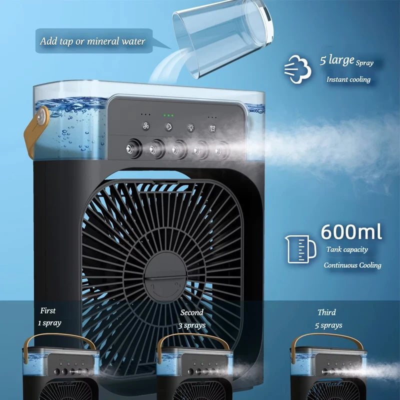 Portable Humidifier Fan Air Conditioners USB Electric Fan LED Night Light Water Mist 3 in 1 Summer Air Cooler Humidifie Forhome